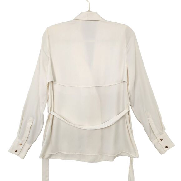 L'ACADEMIE Ivory The Trench Blouse Long Sleeve Tie Waist Button Top SIZE SMALL - Picture 4 of 11